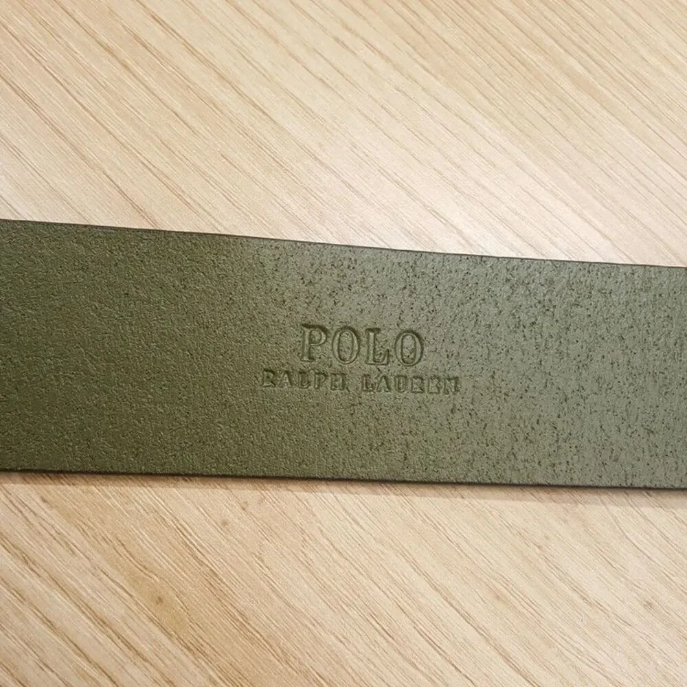 POLO RALPH LAUREN Belt Mens Size 32 Green Pebbled Leather Gold Buckle Pony
